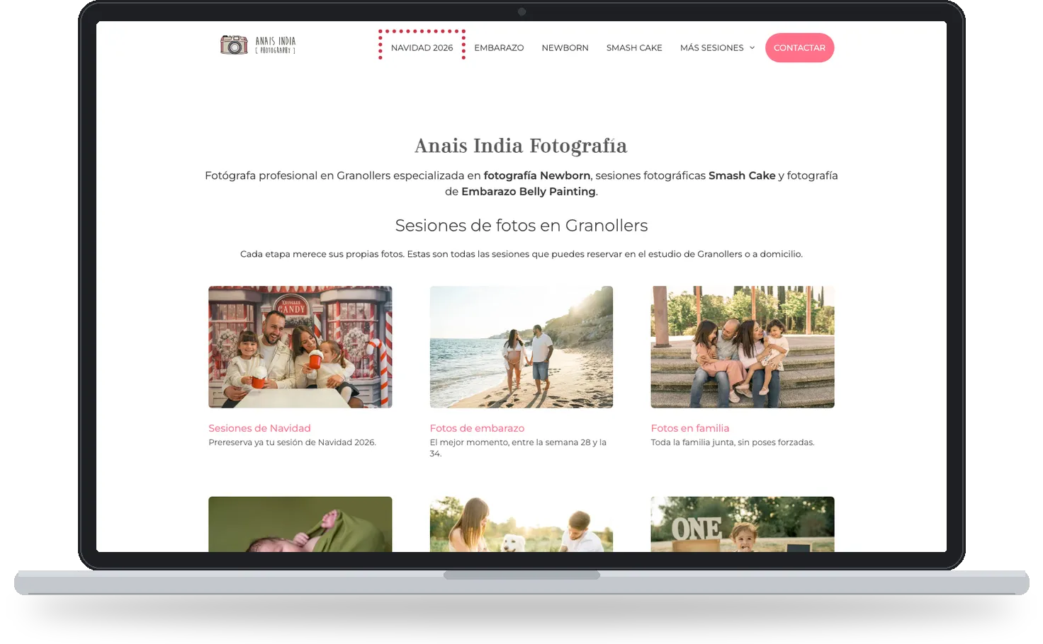 Web de Anais India, fotógrafa en Granollers, vista en un portátil