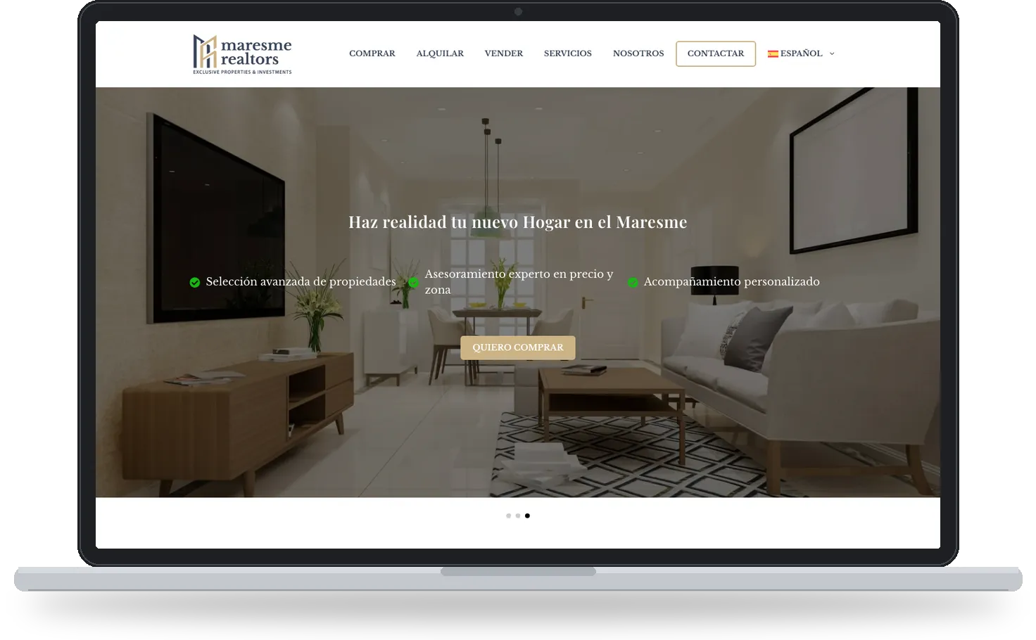 Web de Maresme Realtors, inmobiliaria del Maresme, vista en un portátil